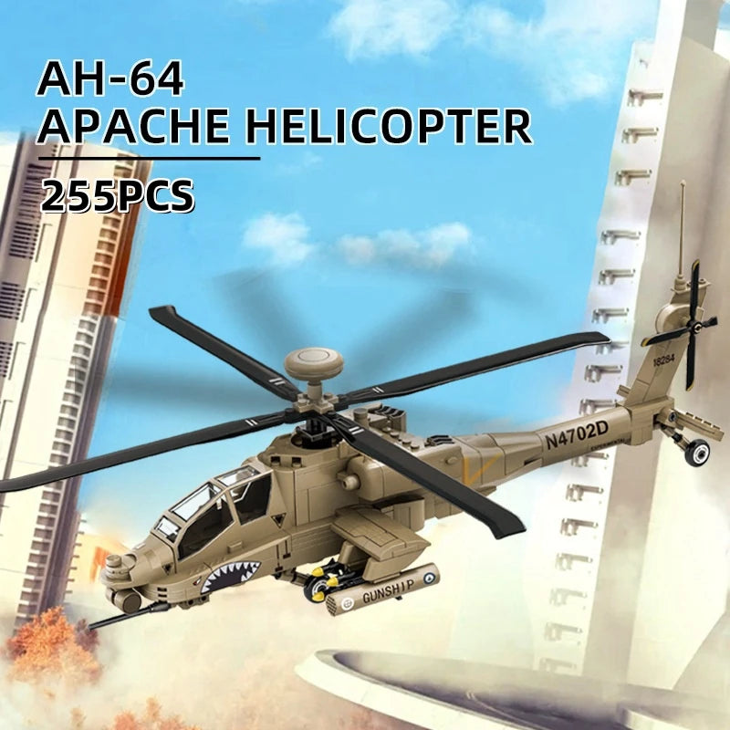 Premium Aircraft Model Building Blocks AH 64 Apache Helicopter 255 Pieces For Aviation Enthusiasts - ToylandEU