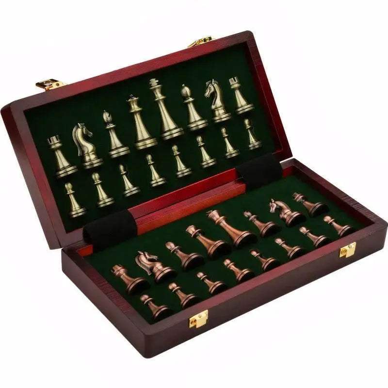 Premium Antique Bronze Chess Set with Foldable Solid Wood Box for Enthusiasts and Gift Giving - ToylandEU