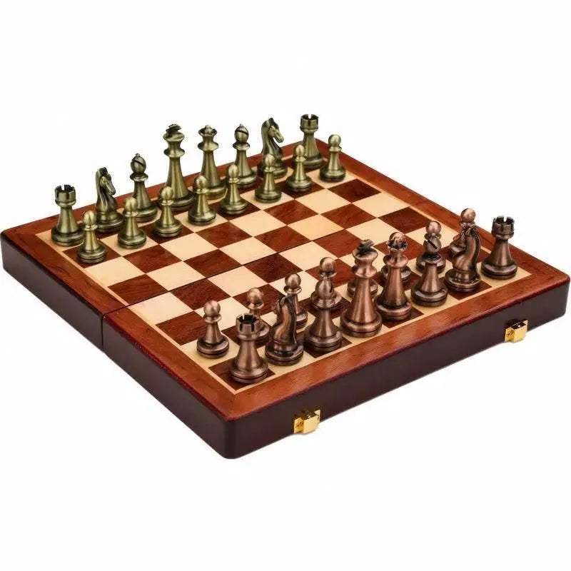 Premium Antique Bronze Chess Set with Foldable Solid Wood Box for Enthusiasts and Gift Giving - ToylandEU