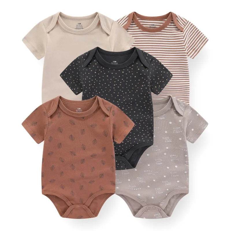 Premium Baby Bodysuits Five Pack Cartoon Print Four Seasons Short Sleeve Unisex Newborn Onesies - ToylandEU