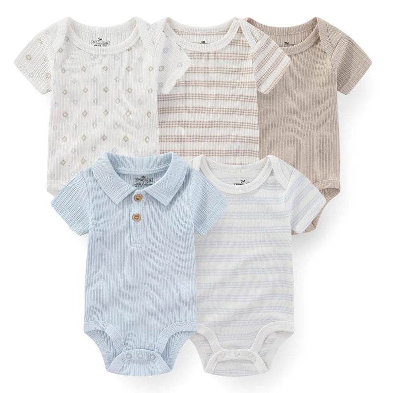 Premium Baby Bodysuits Five Pack Cartoon Print Four Seasons Short Sleeve Unisex Newborn Onesies - ToylandEU