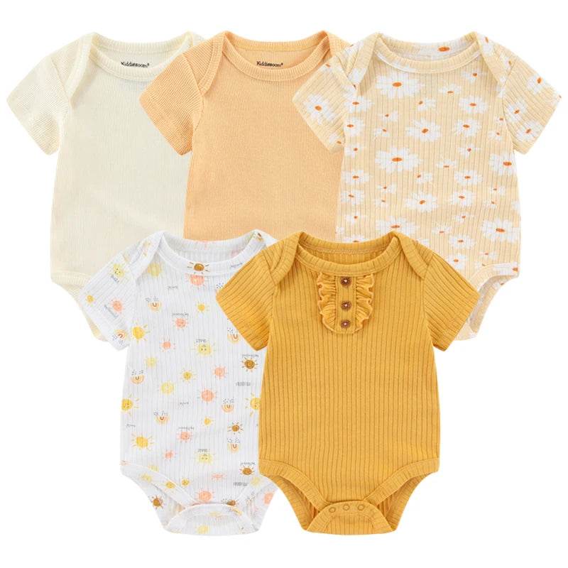 Premium Baby Bodysuits Five Pack Cartoon Print Four Seasons Short Sleeve Unisex Newborn Onesies - ToylandEU