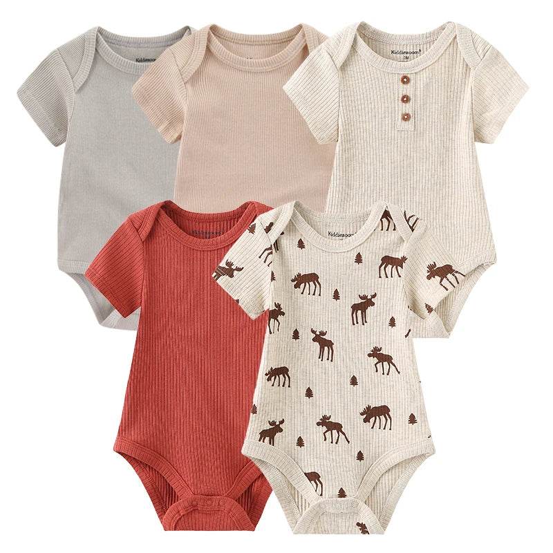 Premium Baby Bodysuits Five Pack Cartoon Print Four Seasons Short Sleeve Unisex Newborn Onesies - ToylandEU