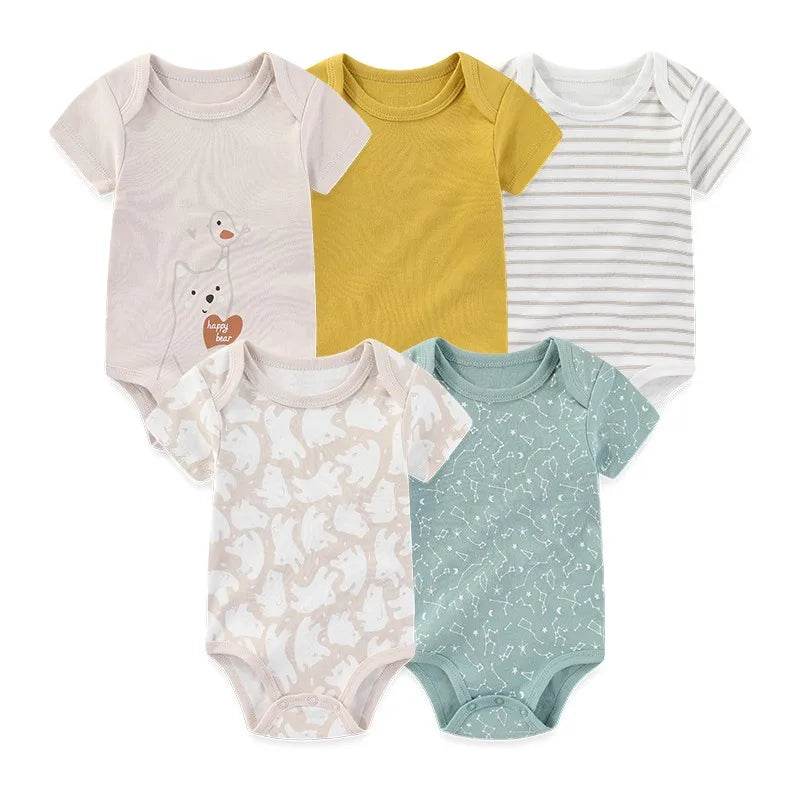 Premium Baby Bodysuits Five Pack Cartoon Print Four Seasons Short Sleeve Unisex Newborn Onesies - ToylandEU