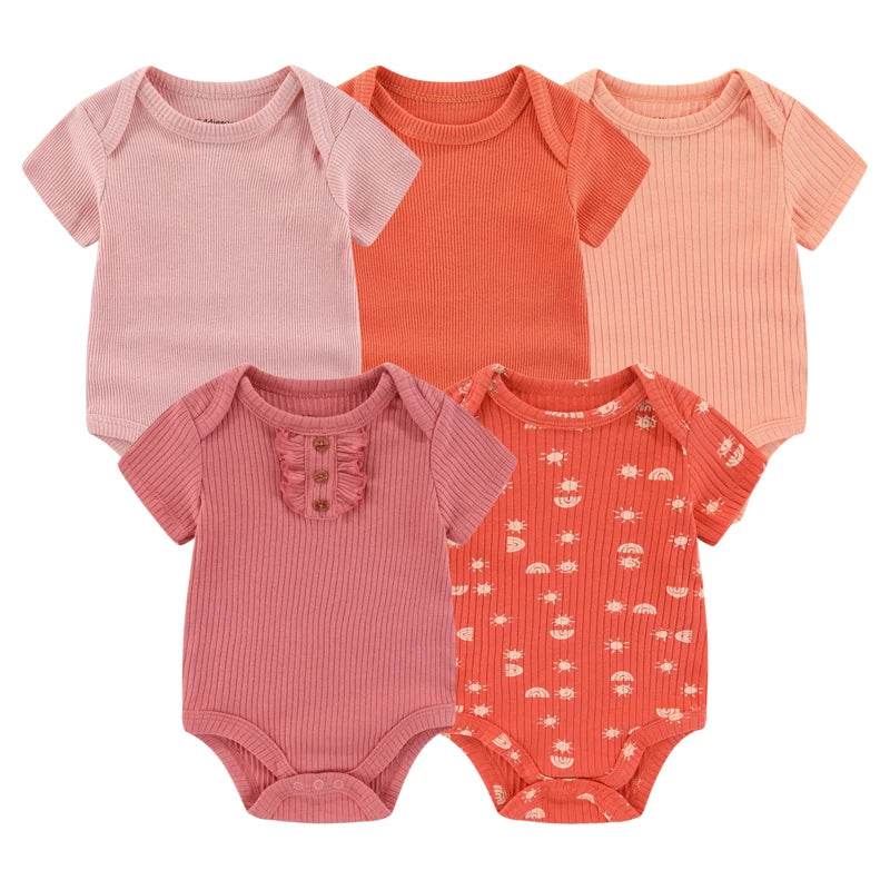 Premium Baby Bodysuits Five Pack Cartoon Print Four Seasons Short Sleeve Unisex Newborn Onesies - ToylandEU