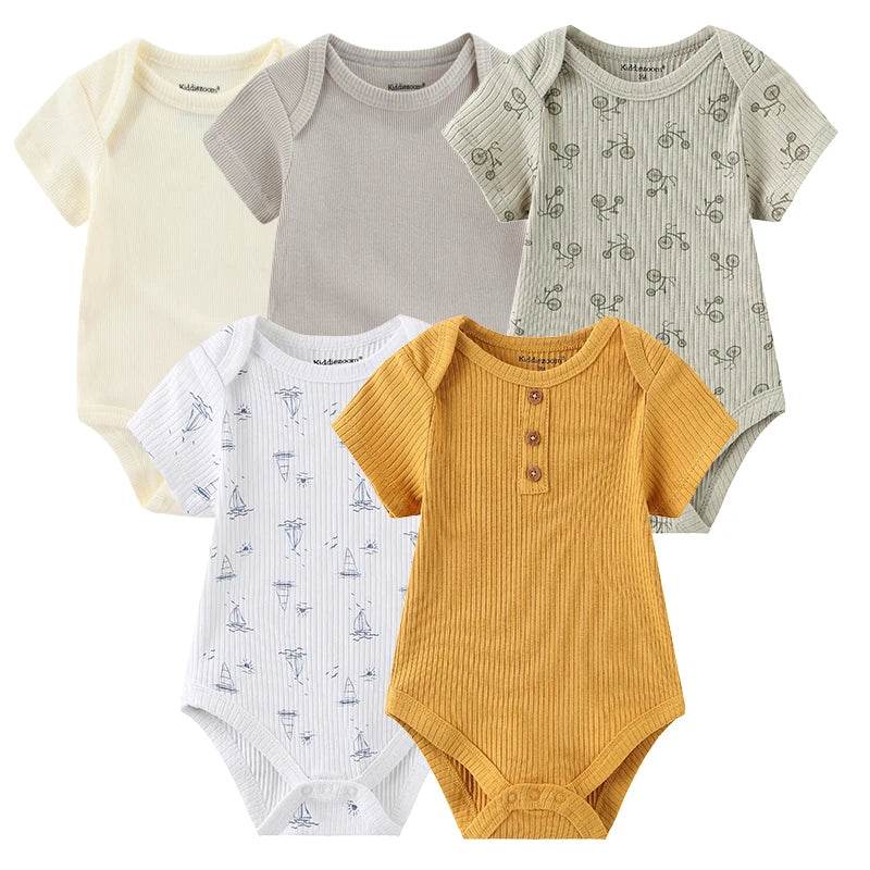 Premium Baby Bodysuits Five Pack Cartoon Print Four Seasons Short Sleeve Unisex Newborn Onesies - ToylandEU