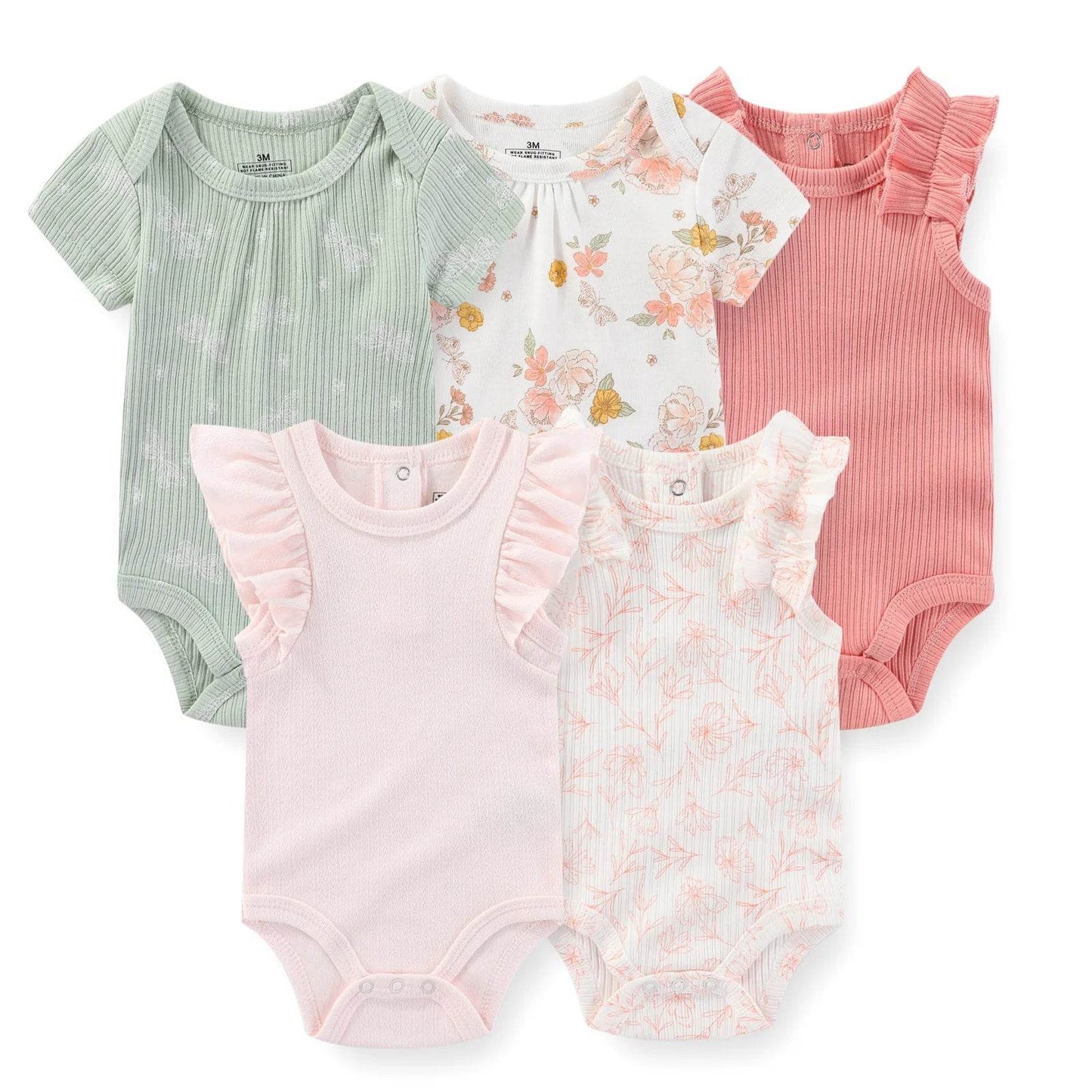 Premium Baby Bodysuits Five Pack Cartoon Print Four Seasons Short Sleeve Unisex Newborn Onesies - ToylandEU