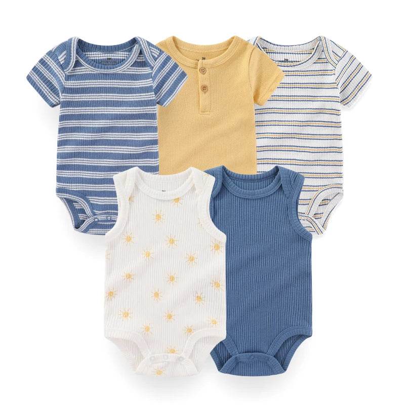 Premium Baby Bodysuits Five Pack Cartoon Print Four Seasons Short Sleeve Unisex Newborn Onesies - ToylandEU