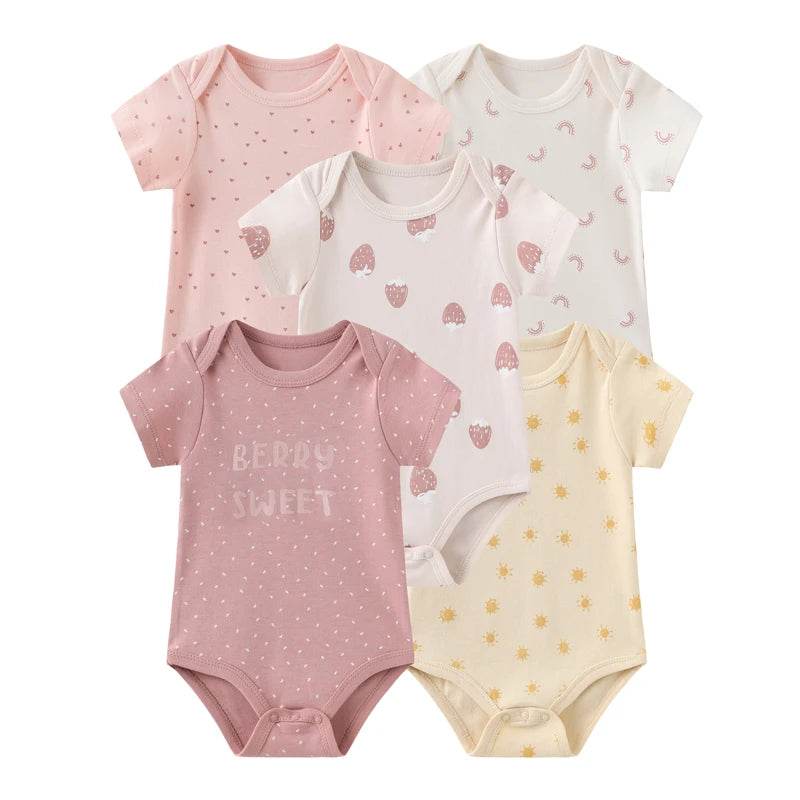 Premium Baby Bodysuits Five Pack Cartoon Print Four Seasons Short Sleeve Unisex Newborn Onesies - ToylandEU
