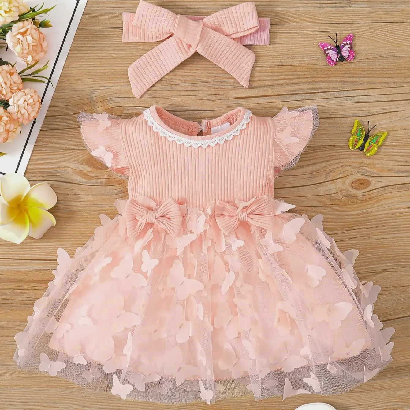 Premium Baby Dress with Lace Butterfly Mesh for Toddler Girls Summer Party - ToylandEU