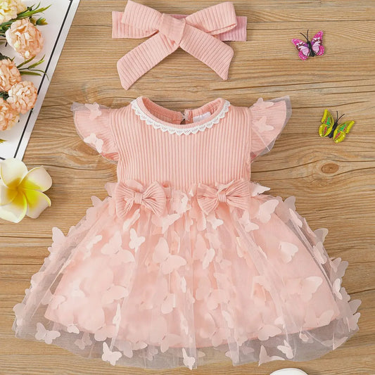Premium Baby Dress with Lace Butterfly Mesh for Toddler Girls Summer Party - ToylandEU