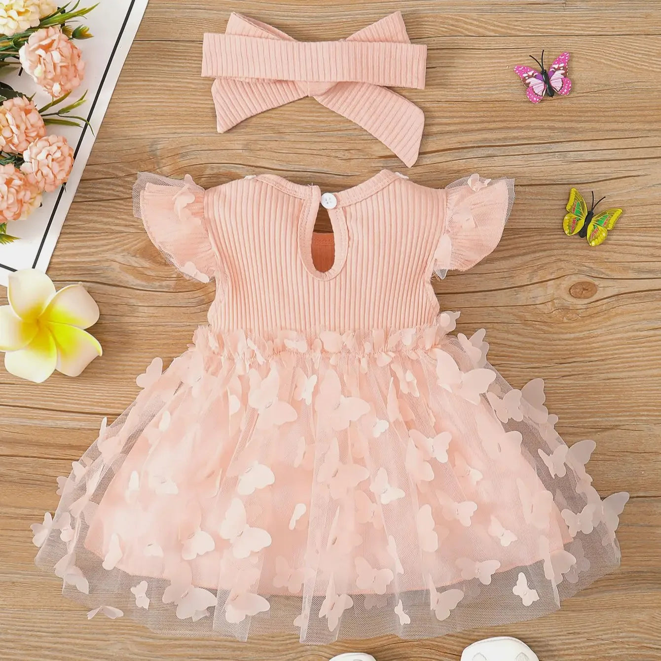 Premium Baby Dress with Lace Butterfly Mesh for Toddler Girls Summer Party - ToylandEU