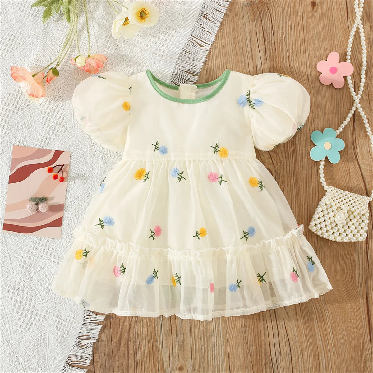 Premium Baby Girl Chiffon Dress With Floral Embroidery And Big Bow For Birthday Parties - ToylandEU