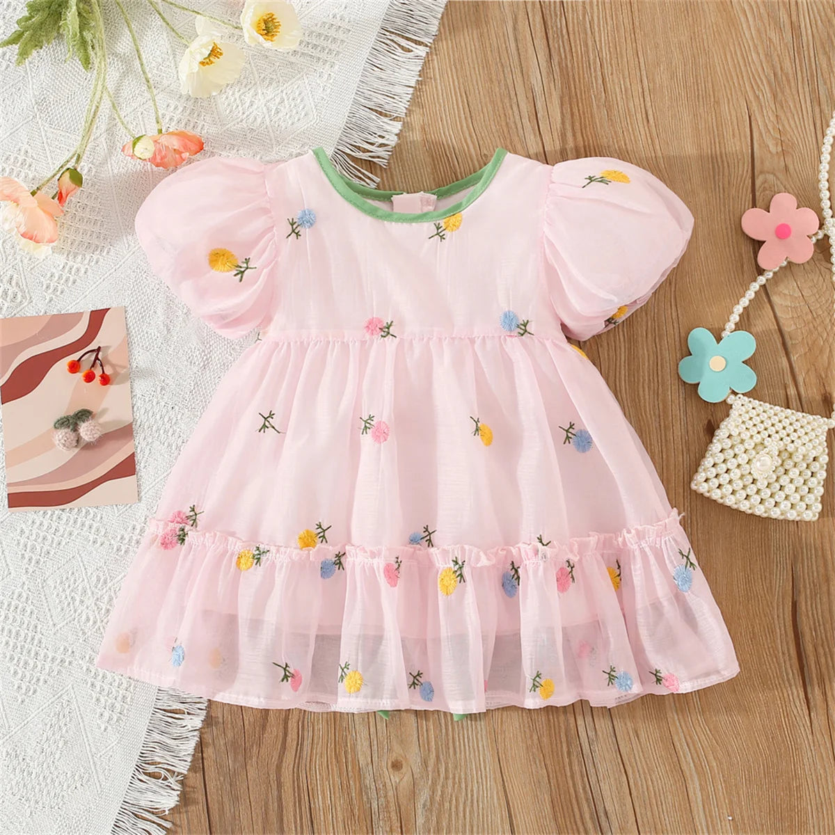 Premium Baby Girl Chiffon Dress With Floral Embroidery And Big Bow For Birthday Parties - ToylandEU