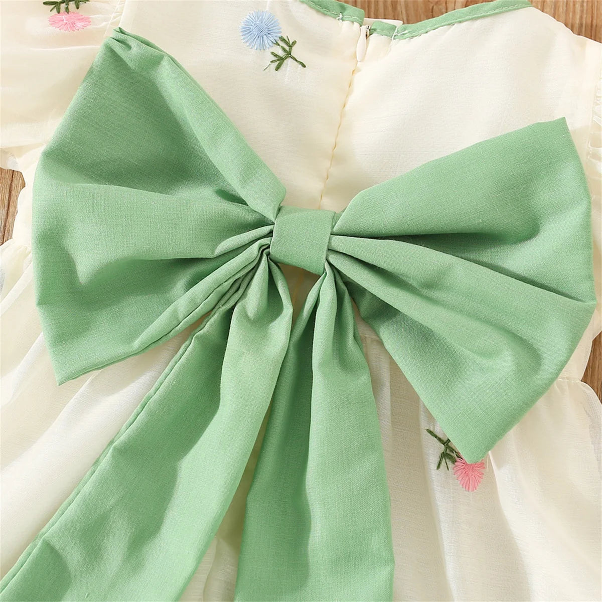 Premium Baby Girl Chiffon Dress With Floral Embroidery And Big Bow For Birthday Parties - ToylandEU