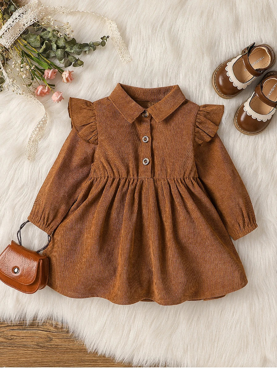 Premium Baby Girl Dress Long Sleeve Turn Down Collar All Seasons - ToylandEU
