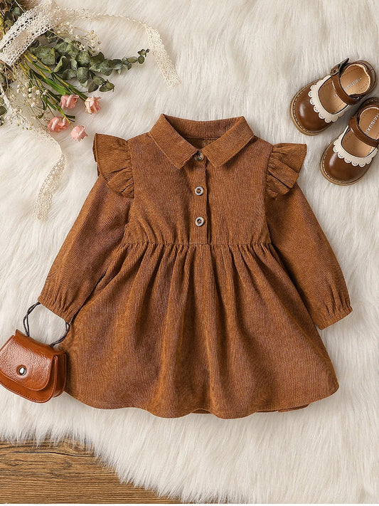 Premium Baby Girl Dress Long Sleeve Turn Down Collar All Seasons - ToylandEU