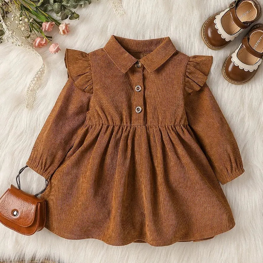 Premium Baby Girl Dress Long Sleeve Turn Down Collar All Seasons - ToylandEU