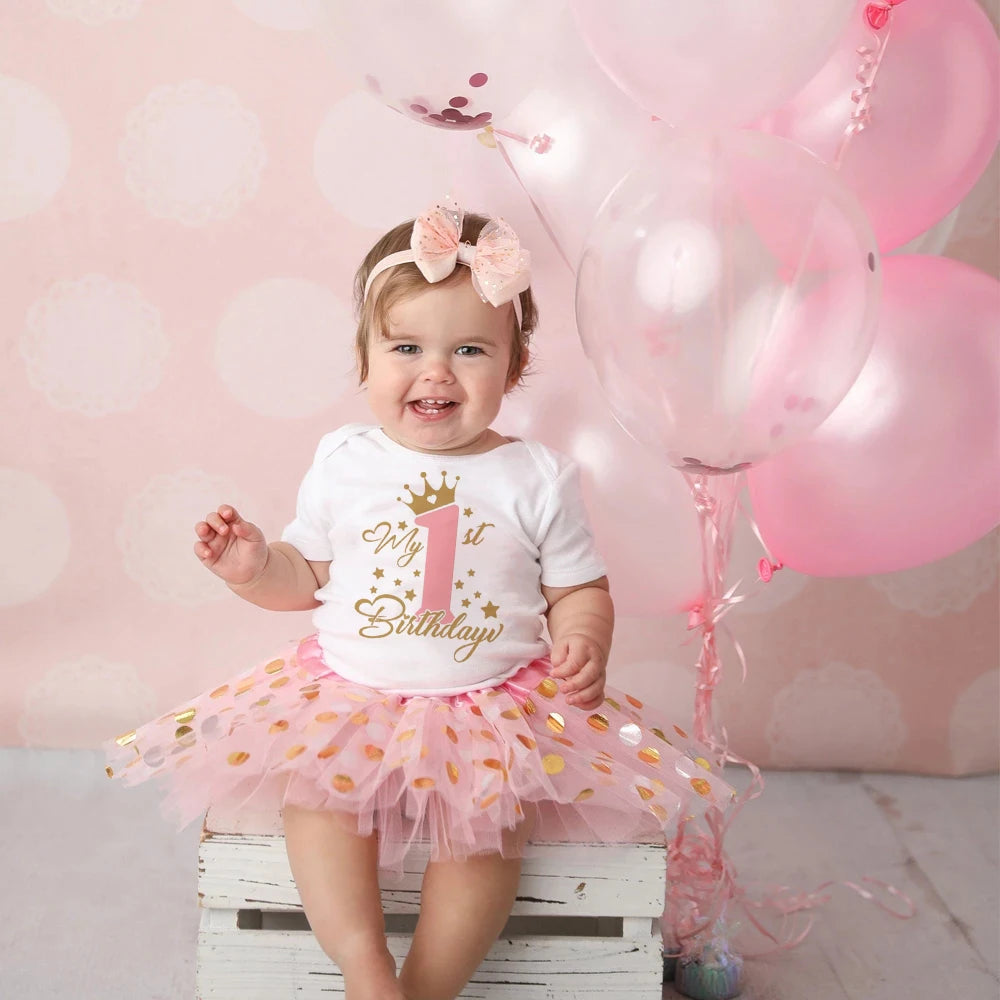 Premium Baby Girl First Birthday Dress Set Pink Tutu Cake Dress With Sequined Romper For 0 To 12 Months - ToylandEU