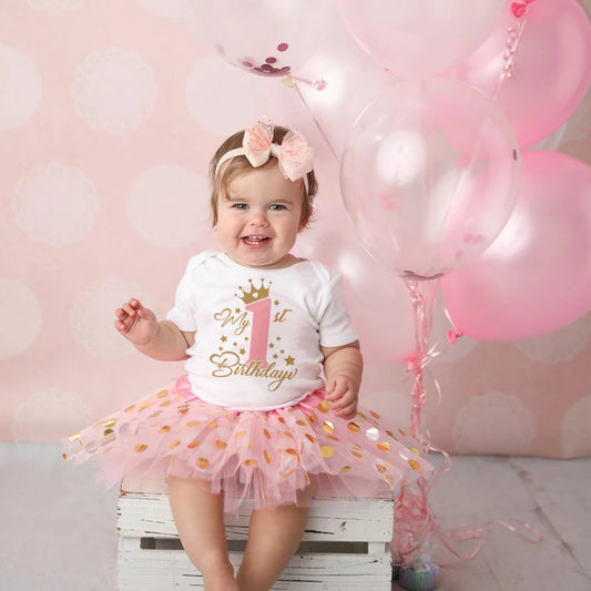 Premium Baby Girl First Birthday Dress Set Pink Tutu Cake Dress With Sequined Romper For 0 To 12 Months - ToylandEU
