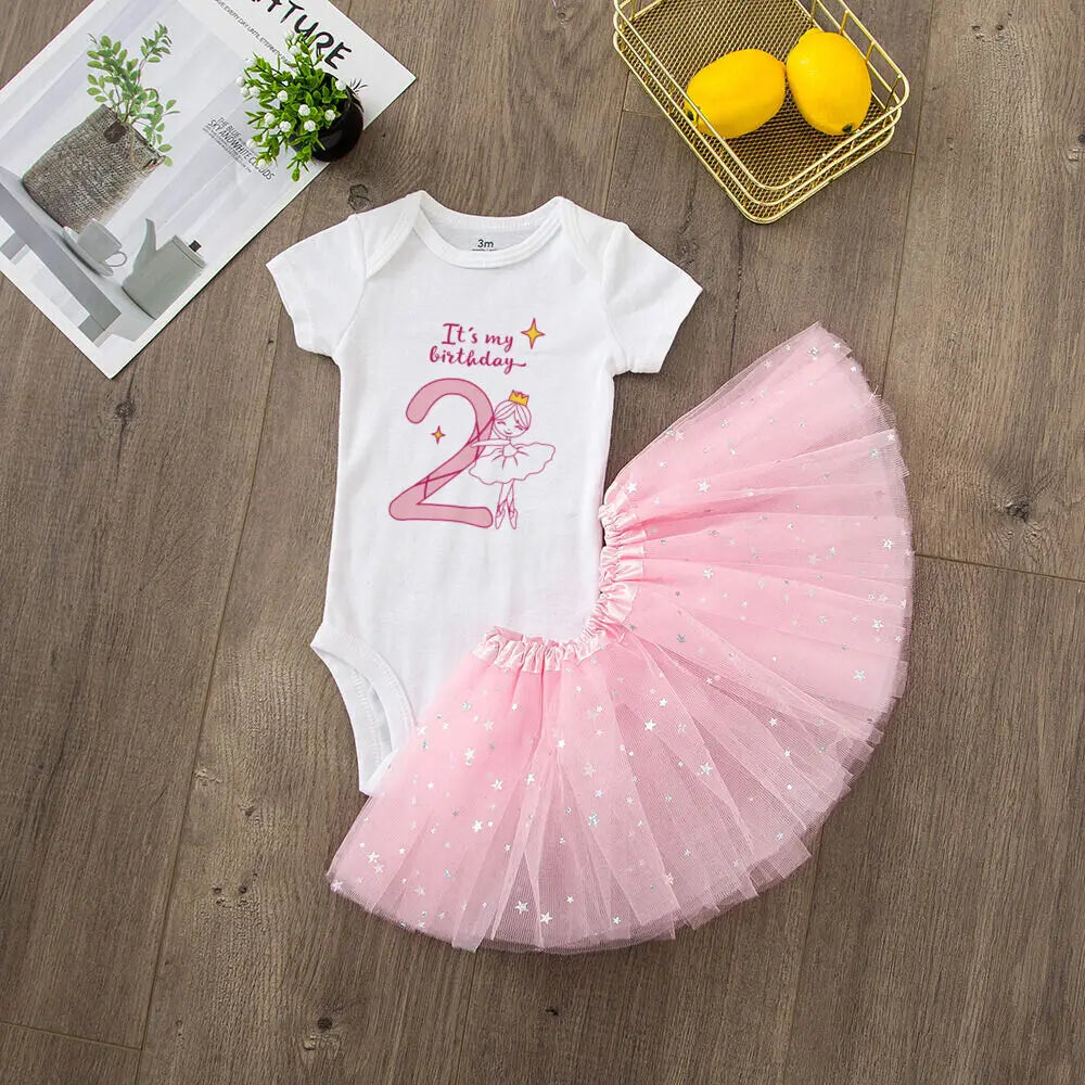 Premium Baby Girl First Birthday Dress Set Pink Tutu Cake Dress With Sequined Romper For 0 To 12 Months - ToylandEU