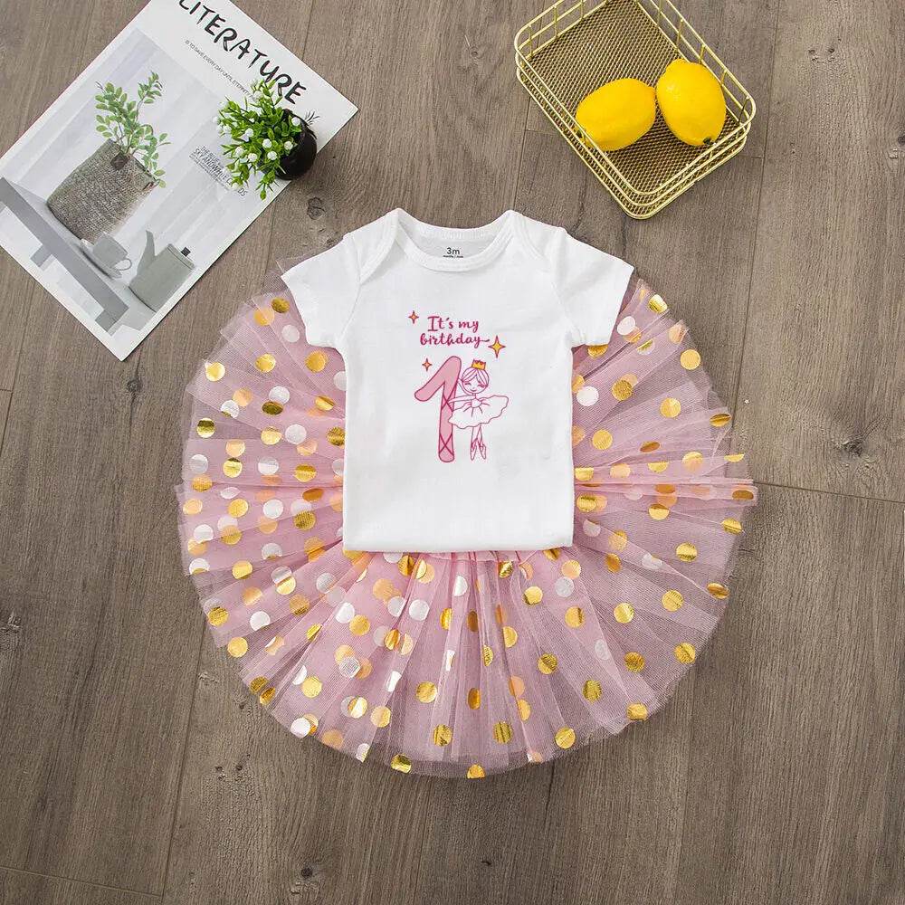 Premium Baby Girl First Birthday Dress Set Pink Tutu Cake Dress With Sequined Romper For 0 To 12 Months - ToylandEU