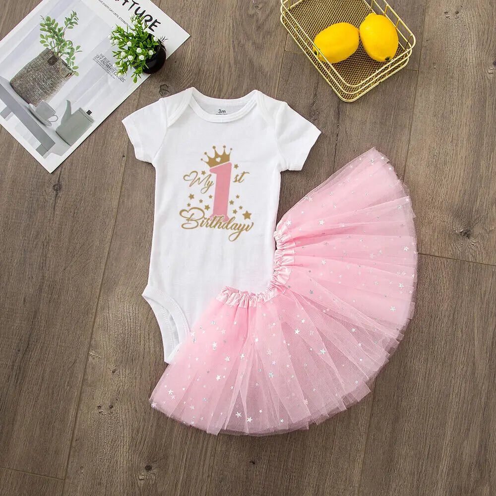 Premium Baby Girl First Birthday Dress Set Pink Tutu Cake Dress With Sequined Romper For 0 To 12 Months - ToylandEU