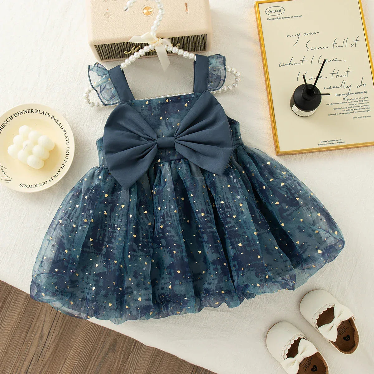 Premium Baby Girl Tulle Dress with Sequined Bow Sleeves for Summer Parties - ToylandEU