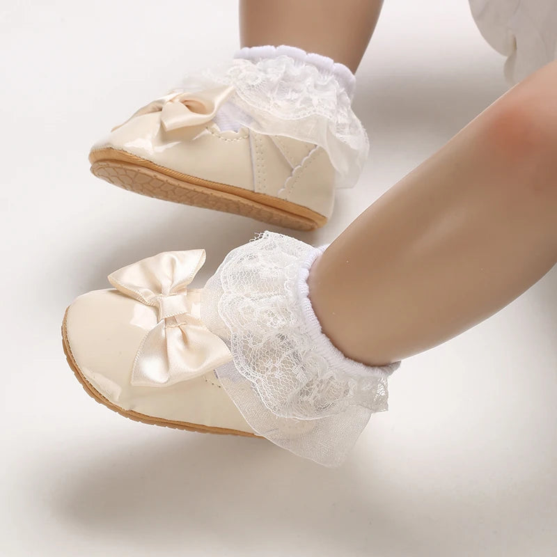 Premium Baby Girls Shoes Classic Bowknot Anti Slip Rubber Sole First Walker - ToylandEU