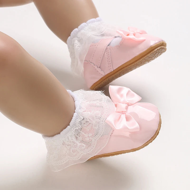 Premium Baby Girls Shoes Classic Bowknot Anti Slip Rubber Sole First Walker - ToylandEU