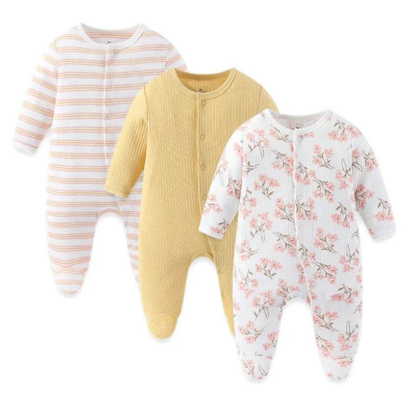 Premium Baby Rompers 3 Pcs Lot Autumn Winter Long Sleeve Cotton Soft For Newborns - ToylandEU