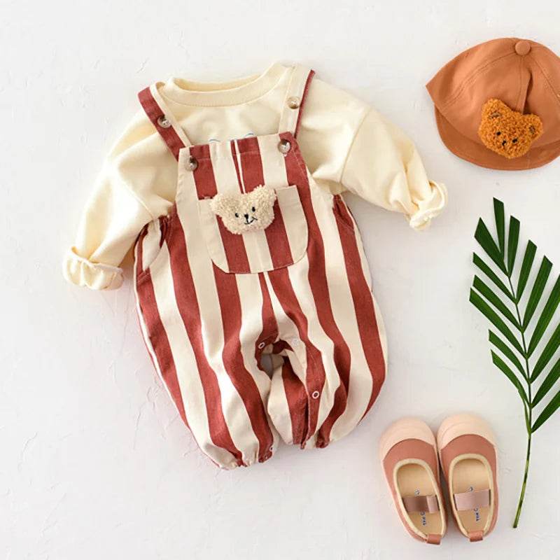 Premium Baby Rompers Striped Bear Doll Print On Soft Cotton Material For 0 To 24 Months - ToylandEU