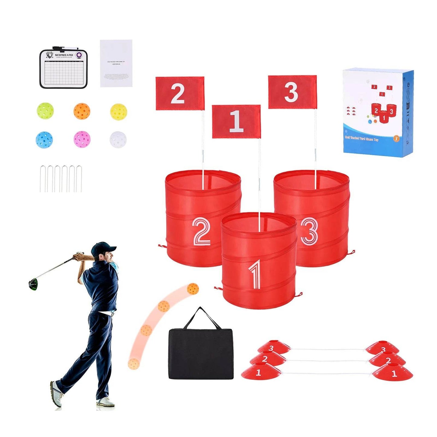 Premium Backyard Golf Game 3 6 9 Hole Portable Bucket Family - ToylandEU