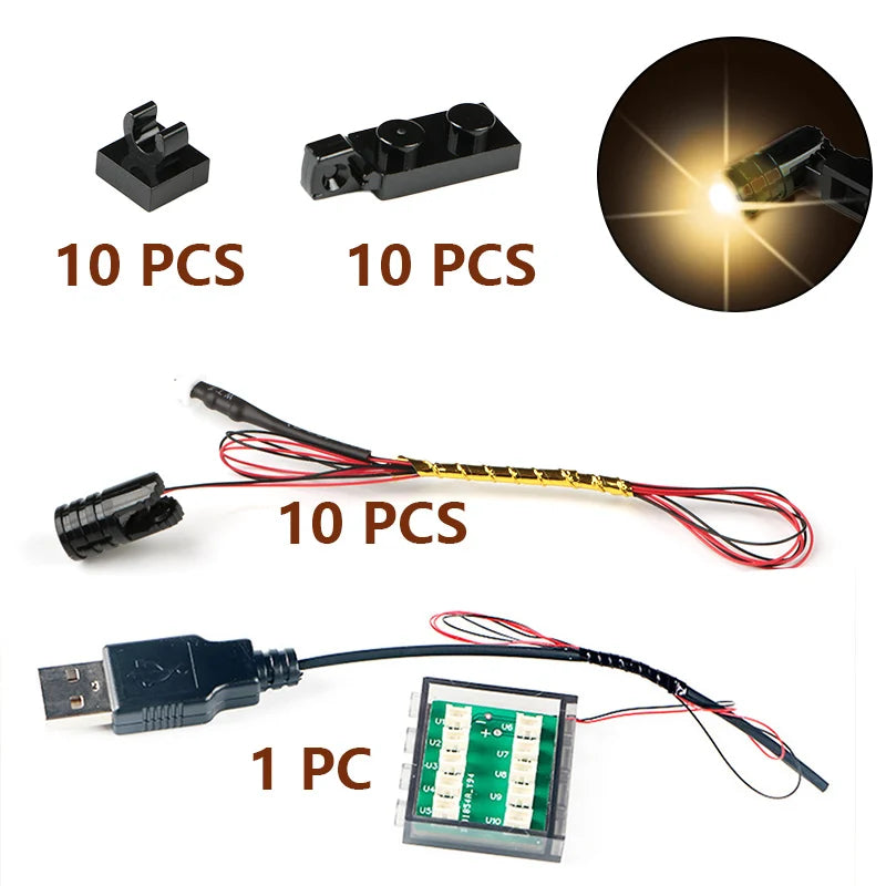 Premium Black Building Block LED Spotlight Kit 10Pcs SelfLocking MOC Light For DIY Home Projects - ToylandEU