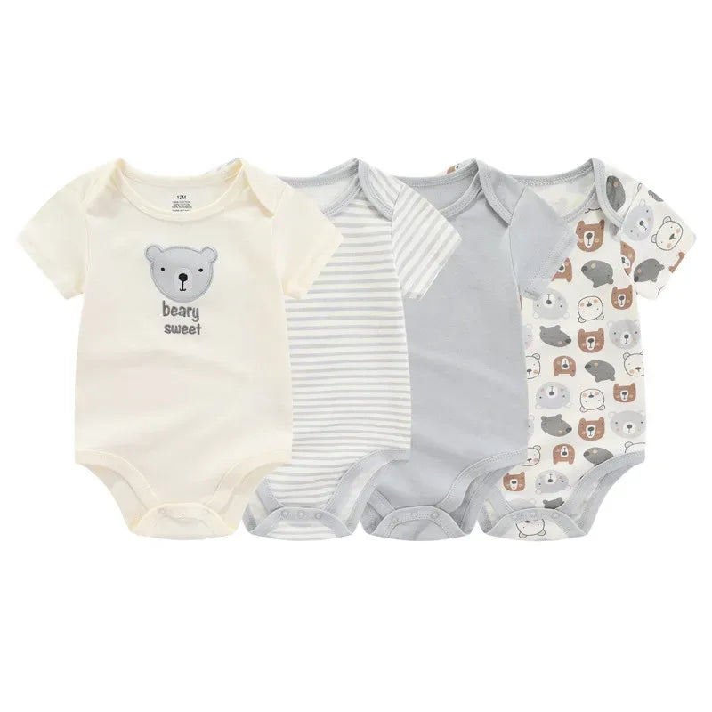 Premium Bodysuits 4 Piece Cartoon Set 100 Percent Cotton For Unisex Newborns - ToylandEU