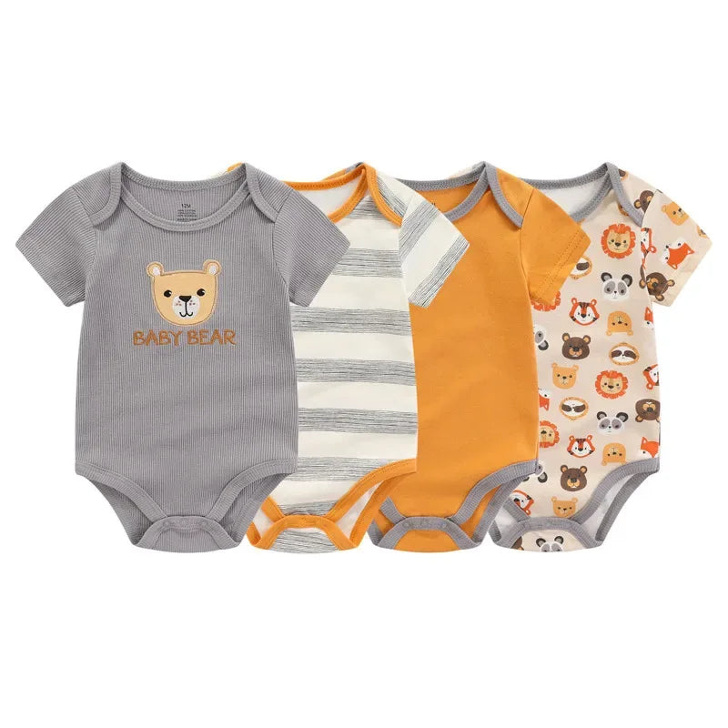 Premium Bodysuits 4 Piece Cartoon Set 100 Percent Cotton For Unisex Newborns - ToylandEU