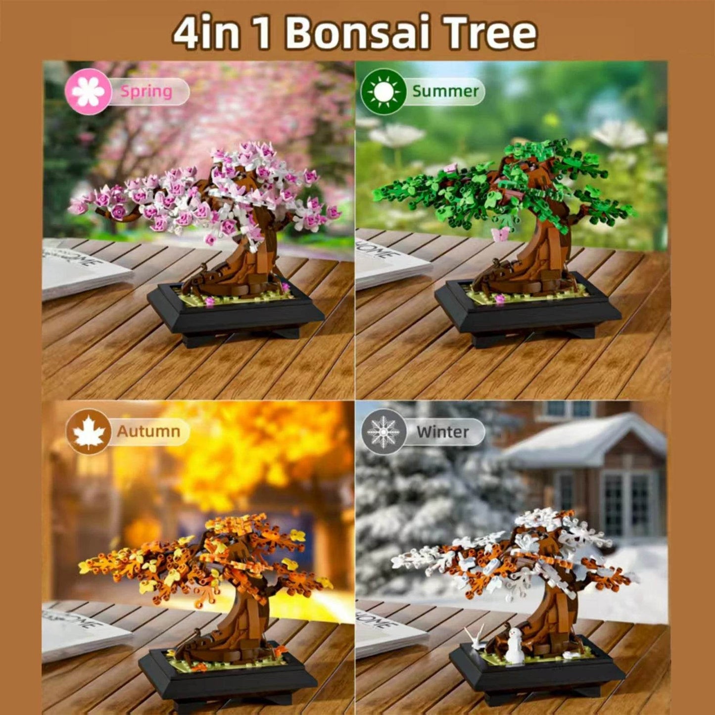 Premium Bonsai Tree Building Set 4 In 1 Four Seasons Kids - ToylandEU