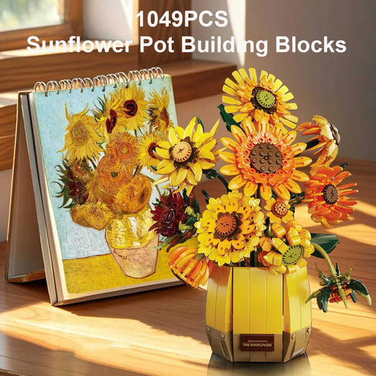 Premium Bouquet Sunflower Building Blocks Set 1088 Pcs DIY Bonsai Pot For Kids Teens Adults - ToylandEU