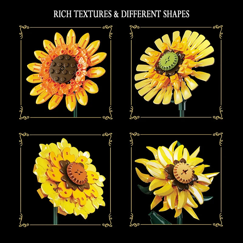 Premium Bouquet Sunflower Building Blocks Set 1088 Pcs DIY Bonsai Pot For Kids Teens Adults - ToylandEU