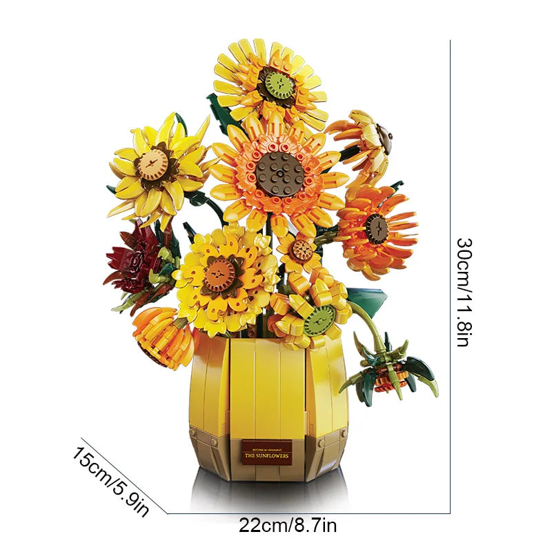 Premium Bouquet Sunflower Building Blocks Set 1088 Pcs DIY Bonsai Pot For Kids Teens Adults - ToylandEU