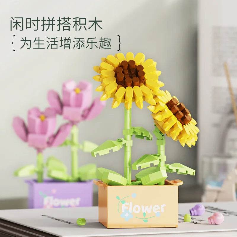 Premium Building Block Kit Flower Bouquet 3D DIY Home Decor - ToylandEU