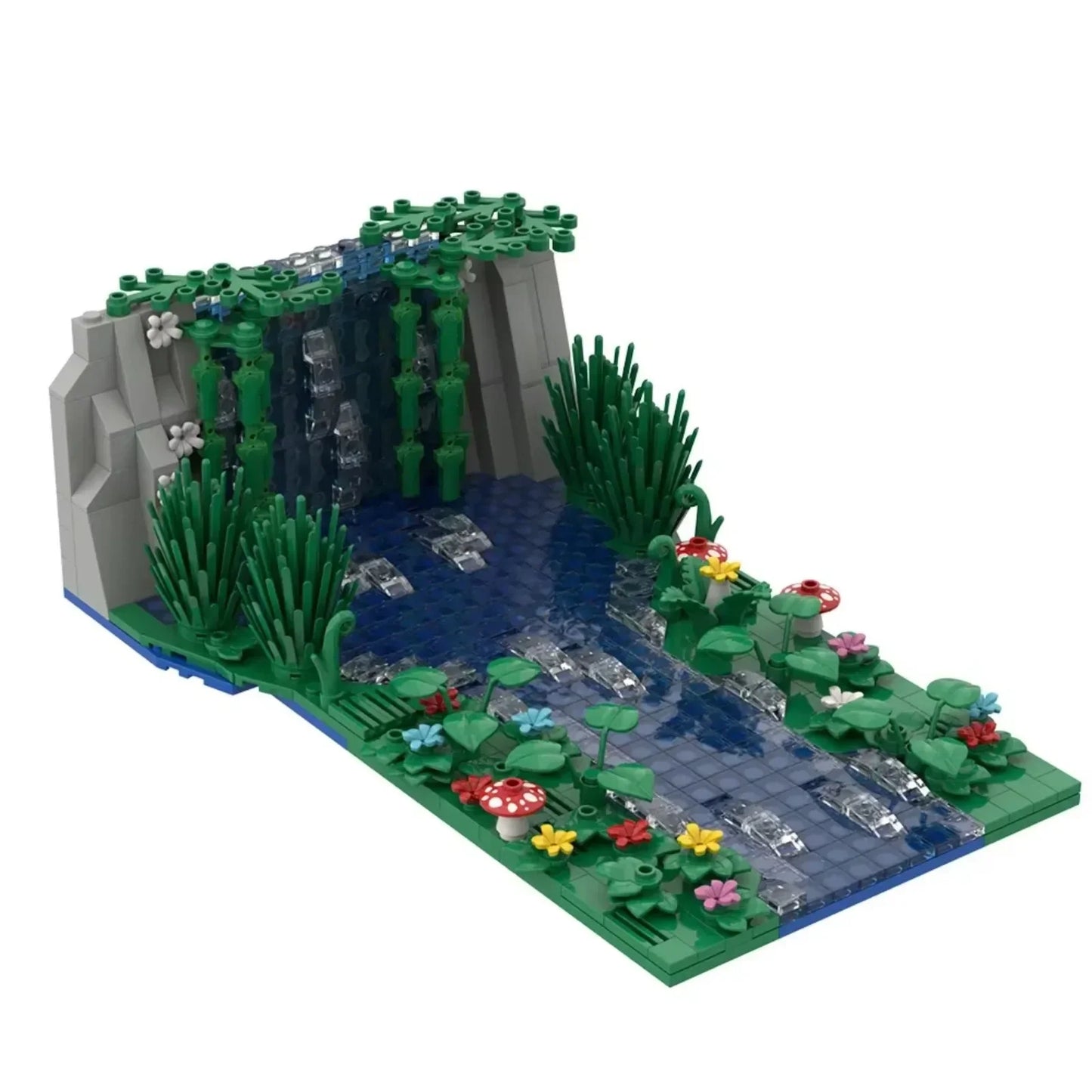 Premium Building Block Set 647Pcs MOC Waterfall Scene With Pond And Mushroom Flowers Educational Gift For Kids - ToylandEU