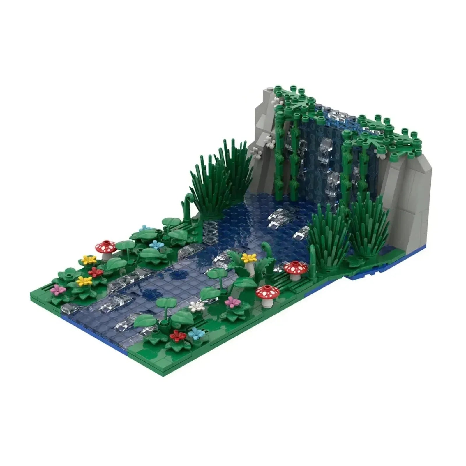 Premium Building Block Set 647Pcs MOC Waterfall Scene With Pond And Mushroom Flowers Educational Gift For Kids - ToylandEU