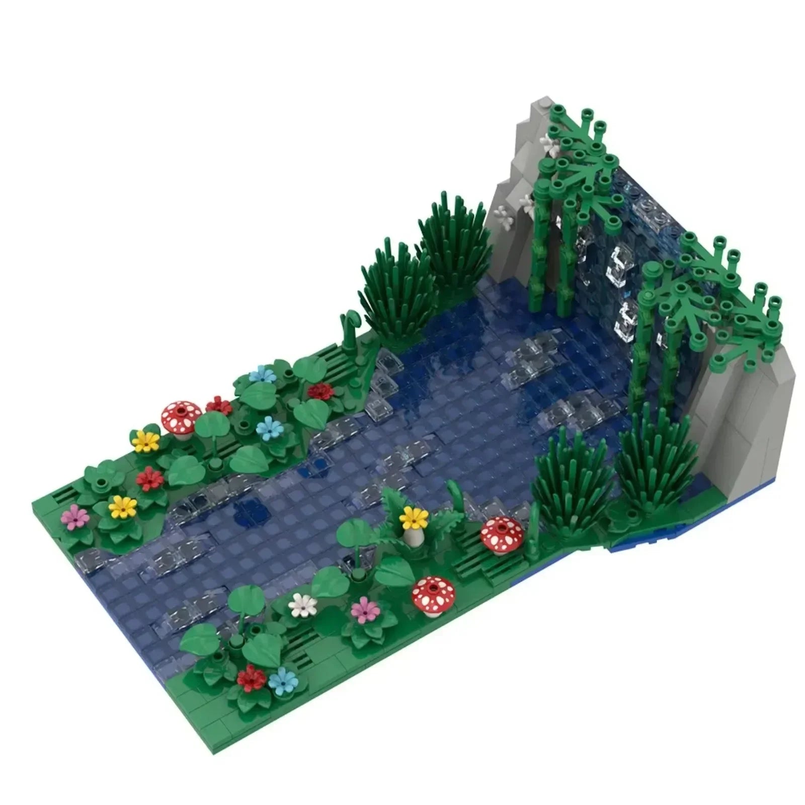 Premium Building Block Set 647Pcs MOC Waterfall Scene With Pond And Mushroom Flowers Educational Gift For Kids - ToylandEU