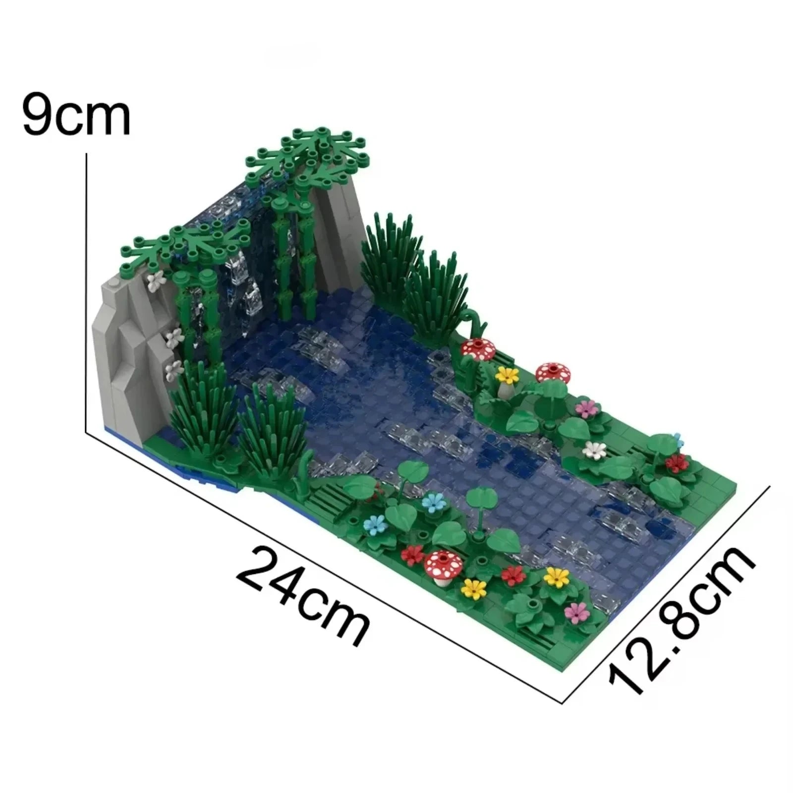 Premium Building Block Set 647Pcs MOC Waterfall Scene With Pond And Mushroom Flowers Educational Gift For Kids - ToylandEU