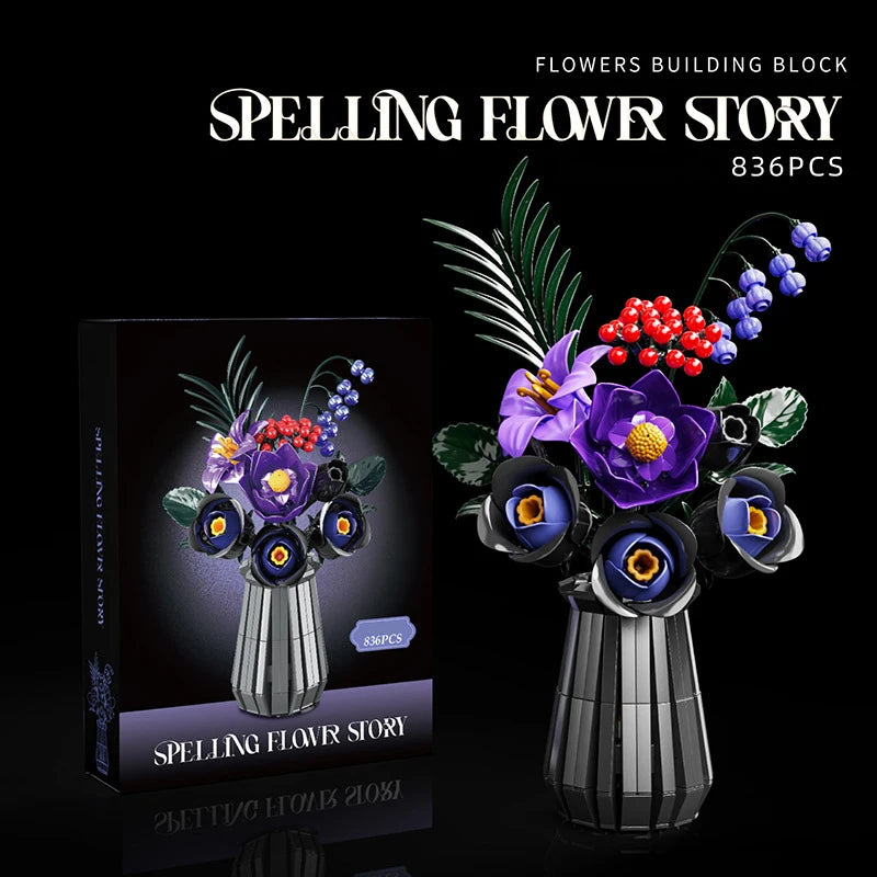 Premium Building Block Set Creative Black Rose Eternal Flower Vase MOC Decorative Home Ornament Gift For Girlfriend - ToylandEU