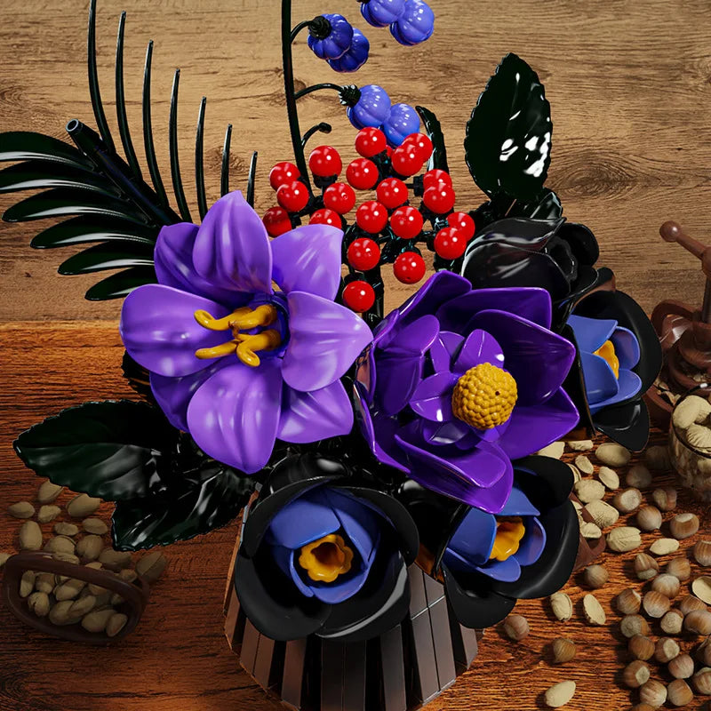 Premium Building Block Set Creative Black Rose Eternal Flower Vase MOC Decorative Home Ornament Gift For Girlfriend - ToylandEU
