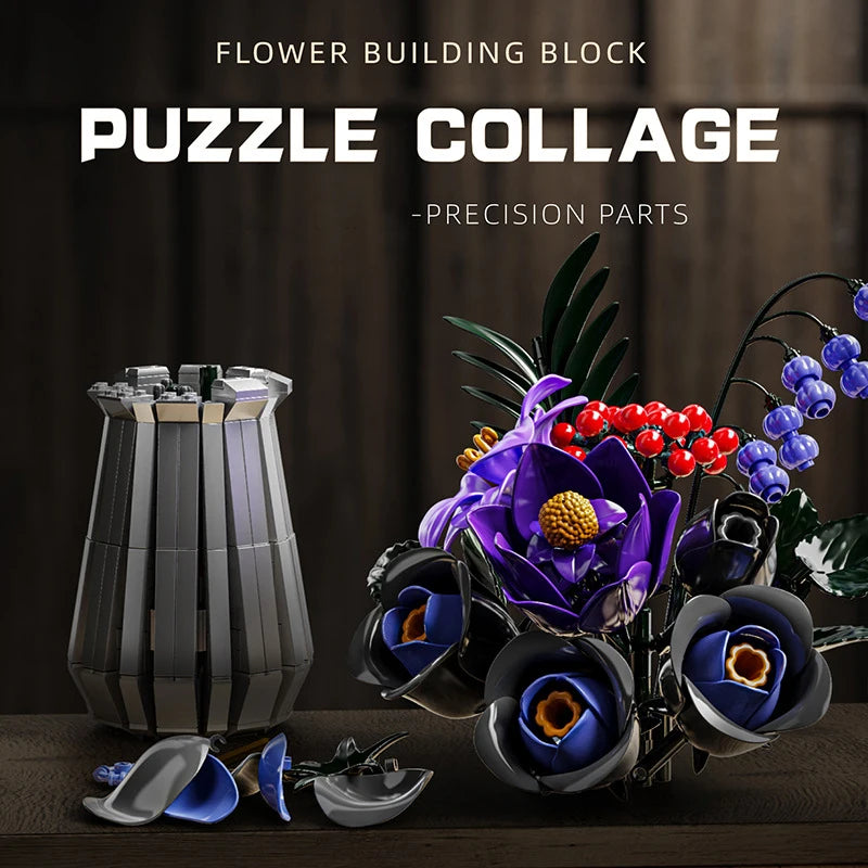 Premium Building Block Set Creative Black Rose Eternal Flower Vase MOC Decorative Home Ornament Gift For Girlfriend - ToylandEU