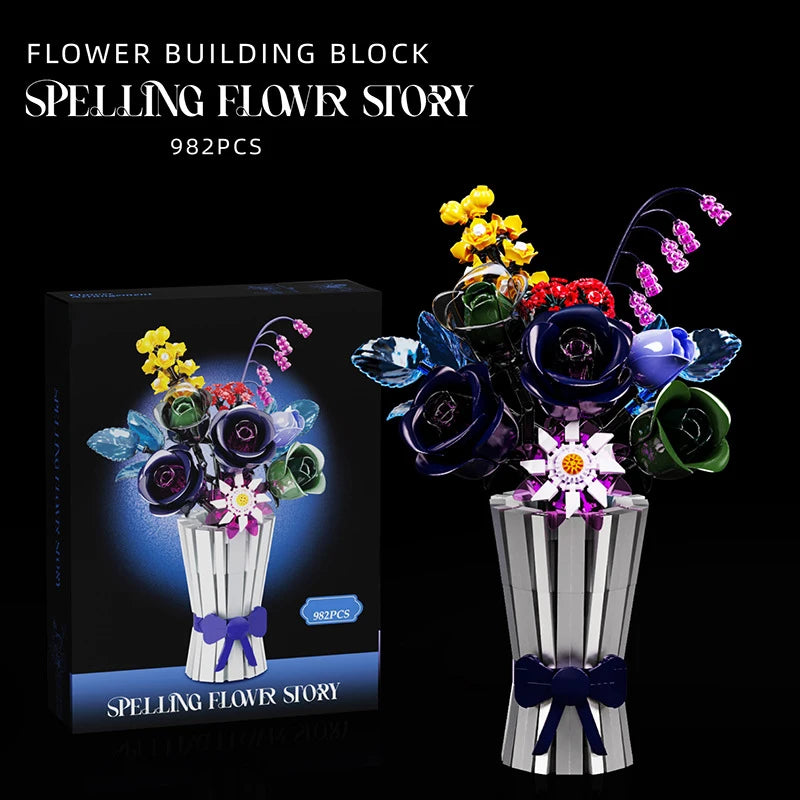 Premium Building Block Set Creative Black Rose Eternal Flower Vase MOC Decorative Home Ornament Gift For Girlfriend - ToylandEU