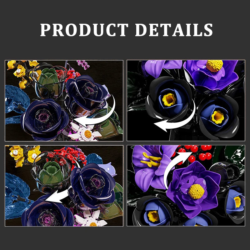 Premium Building Block Set Creative Black Rose Eternal Flower Vase MOC Decorative Home Ornament Gift For Girlfriend - ToylandEU
